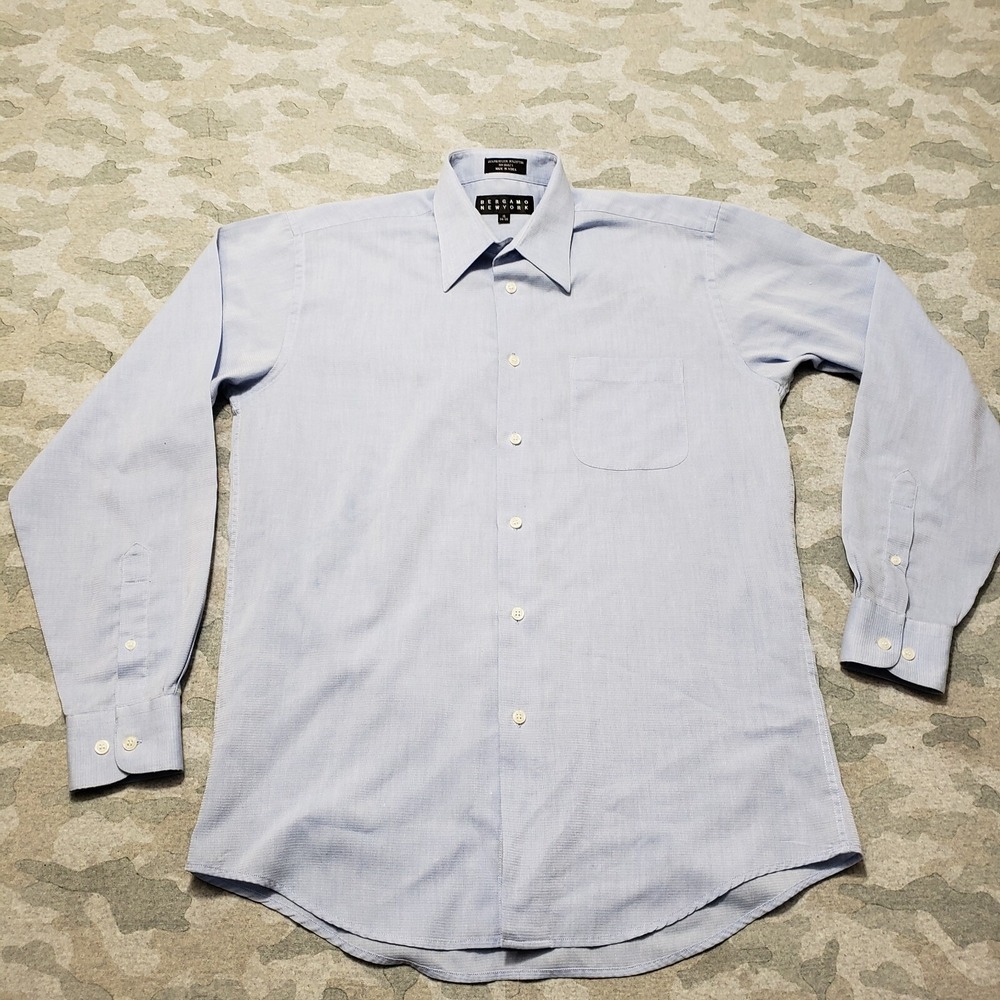 Bargamo New York Shirt Youth 15 Blue Pockets Long Sleeve Button-Up